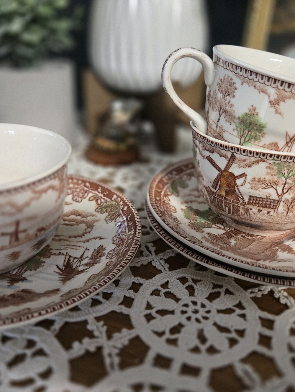 Japanese Windmill & Sailboat Tea Cups – Set of 3